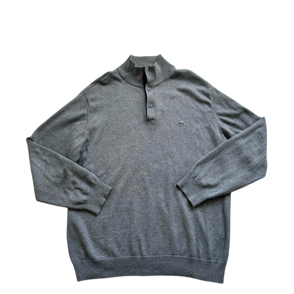 Lacoste Mock Neck Sweater Mens XL (6) Gray Cotton Crocodile Logo